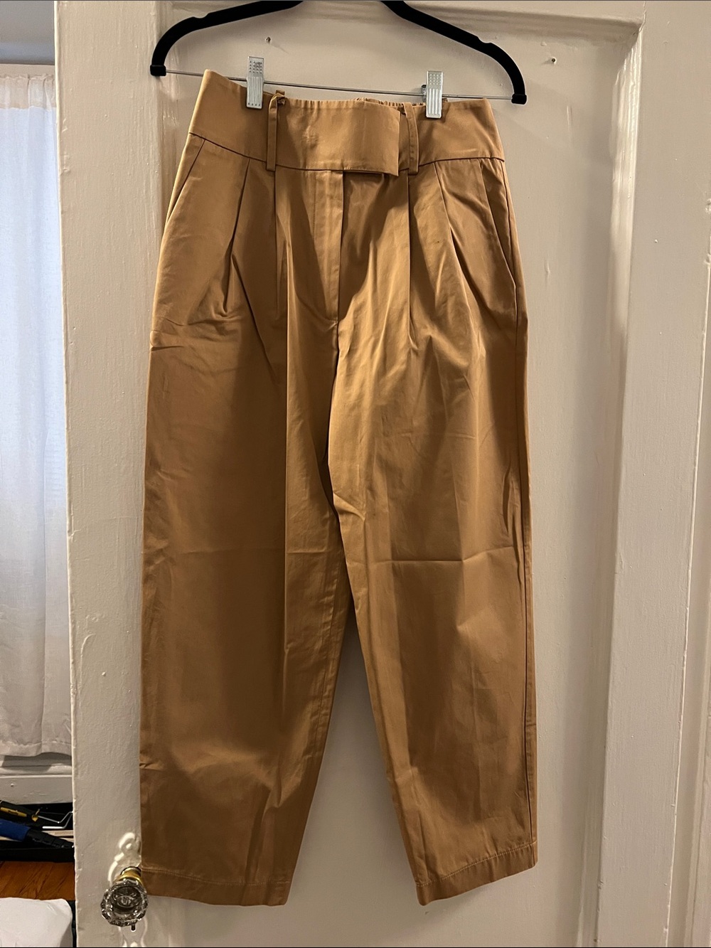 High-Rise Pleated Chino Pants in Camel
